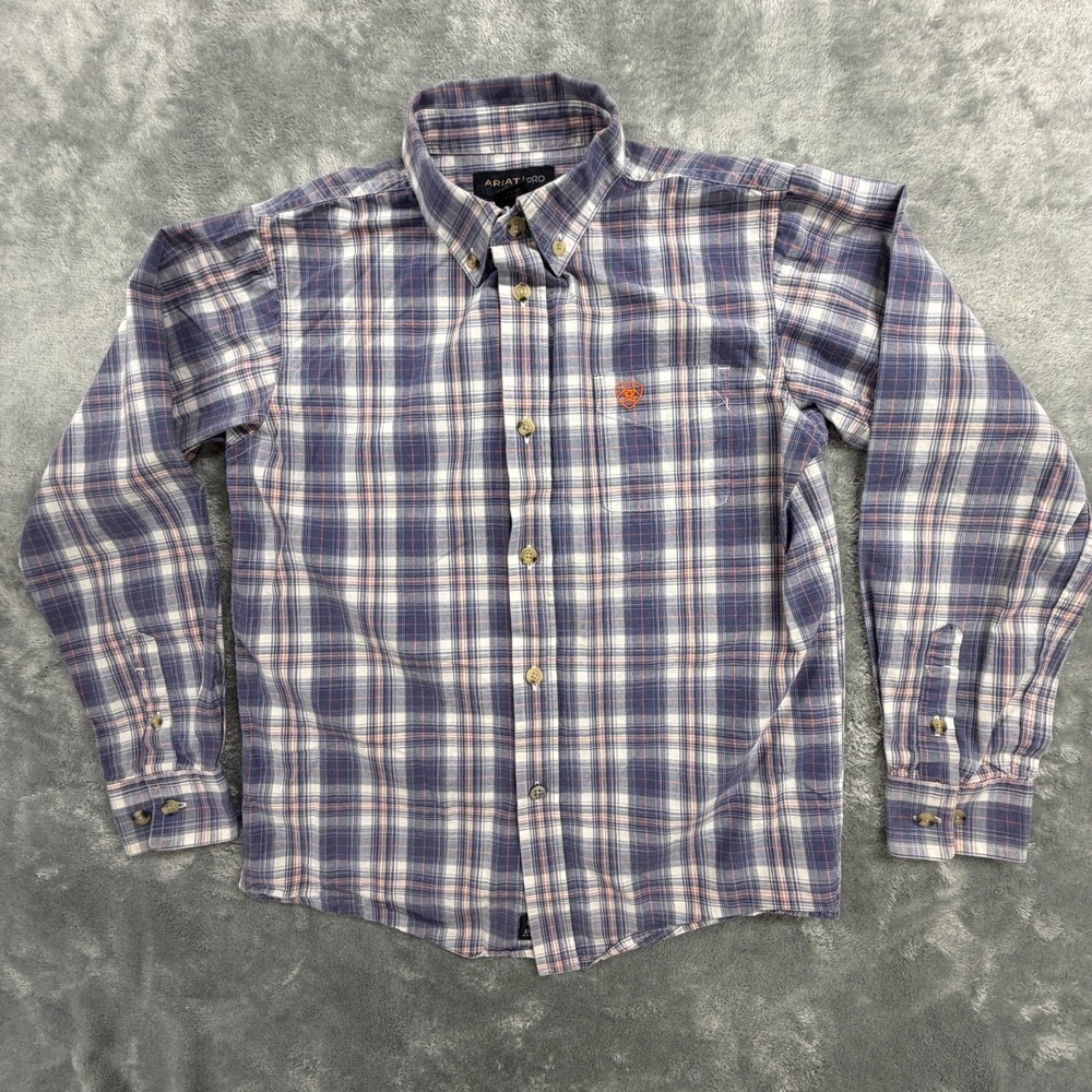 Ariat Pro Series Boys Plaid Button Shirt Diego Western Rodeo Cowboy Medium 10 12